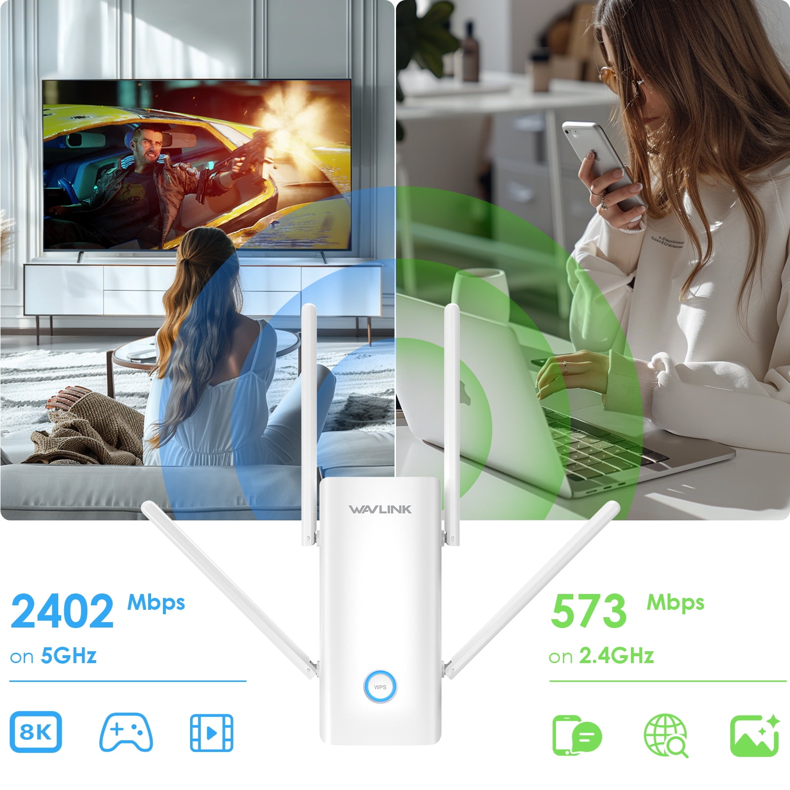 AX3000 WiFi 6 Range Extender Wireless Signal Booster, WiFi Repeater/Router/AP/Client mode| Wall Plug