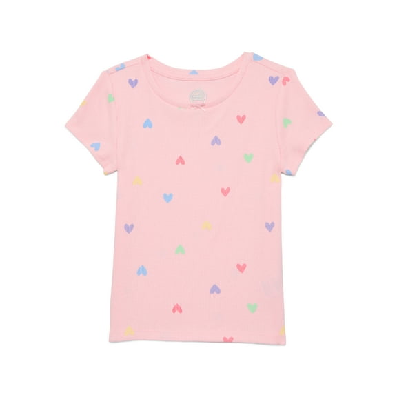 Wonder Nation Girls Printed Rib Tee with Short Sleeves, Sizes 4-10