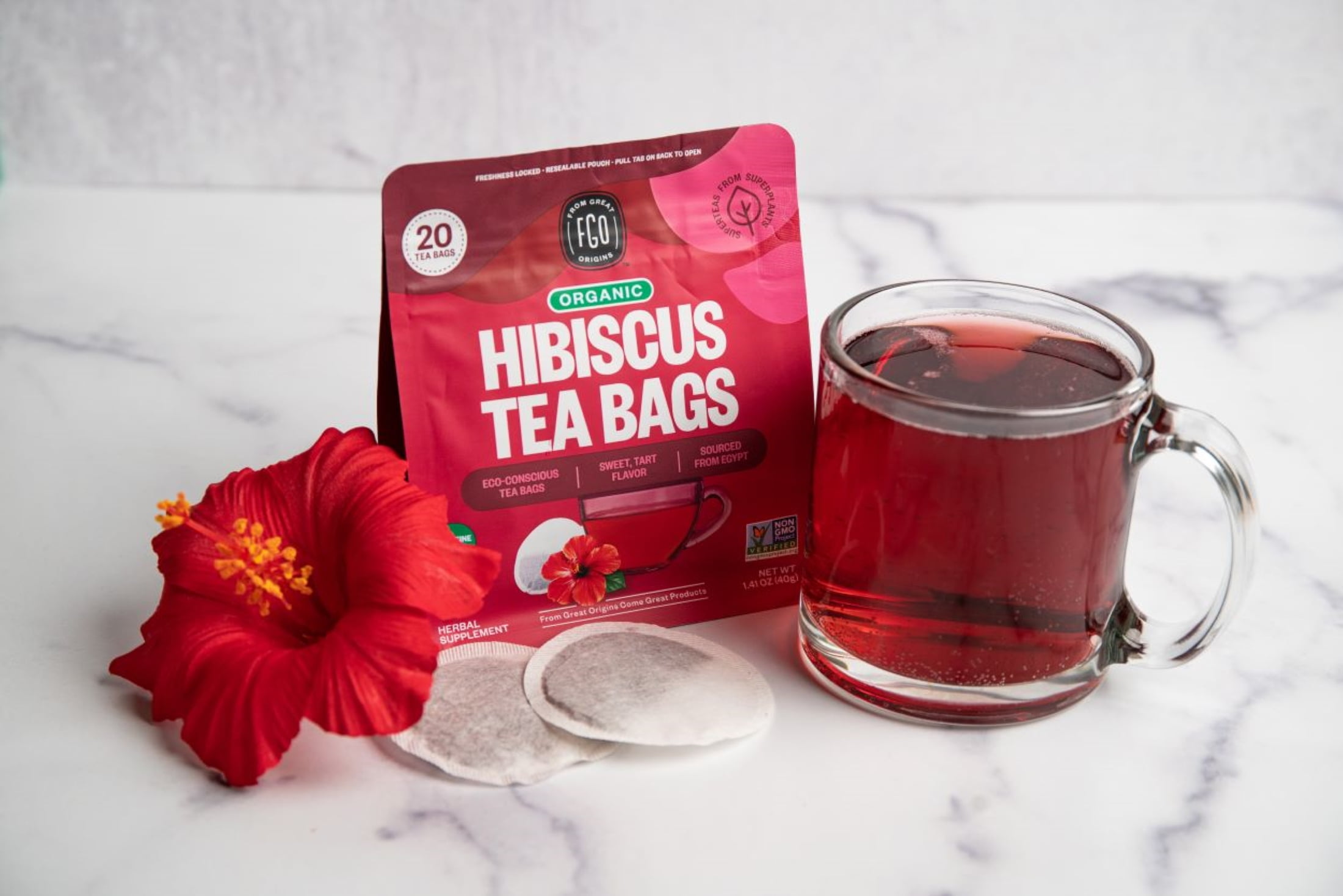 FGO Hibiscus Tea, Organic, Eco-Conscious Tea Bags (20 Count)