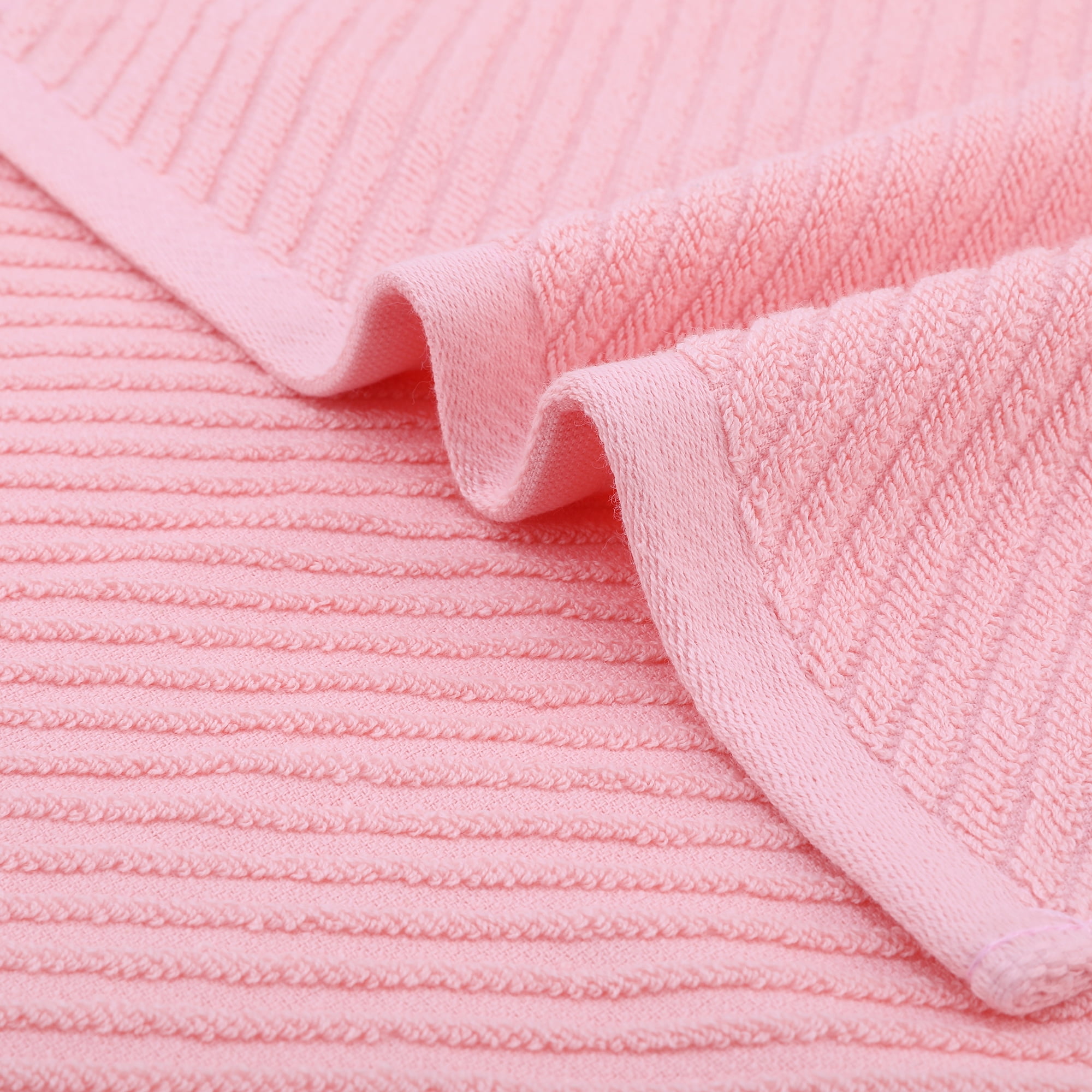 Unique Bargains Solid Striped Decorative Hand Towels Set of 2 Pink 14" x 30"