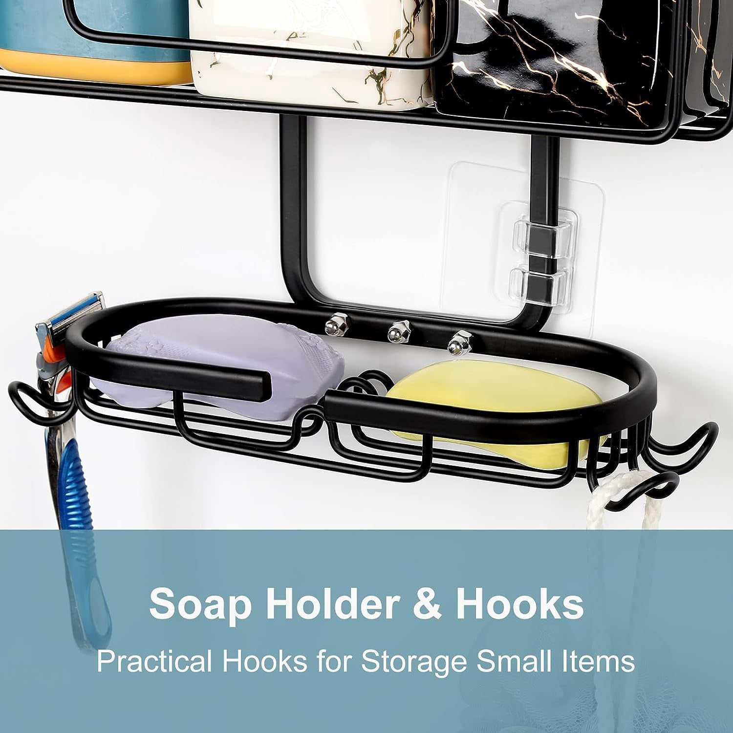 Over Shower Head Shower Caddy 3 Tier Hanging Organizer with Soap Holder and Hooks, Black
