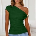 thumbnail image 2 of Rvasteizo Womens Summer Short Sleeve Off The Shoulder Blouses Solid Color Short Sleeve Off Shoulder Metal Button Style Top, 2 of 5