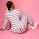 XZNGL Pyjama Femme Combinaison Pyjama à Manches Longues Coeur Imprimé Bouton Rayé – image 3 sur 9