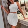 thumbnail image 2 of DHFJKG Womens 2 Piece Outfits Sleeveless Crew Neck Crop Tank Top Slim Fit Mini Bodycon Summer Sexy Skirt Sets Versatile Outfit, 2 of 7