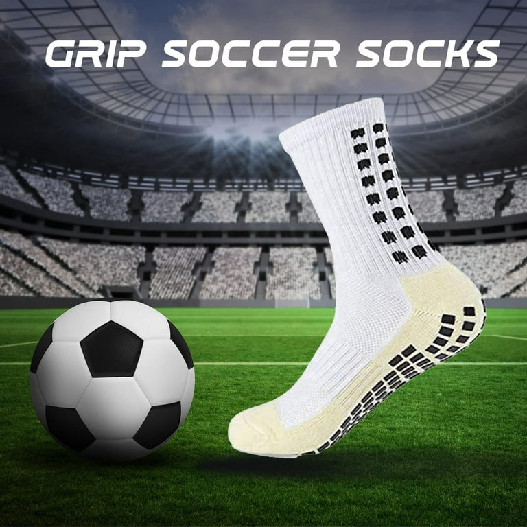 4 Pairs Men's Grip Socks Soccer, Non Skid Ball Socks Anti Slip Non Slip Grip Pads for Football Basketball Sports Grip Socks for Men 9-12, Thickened
