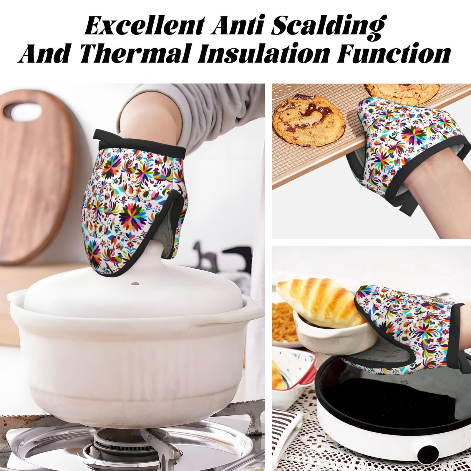 Vsdgher Mexican Bright Style Non-Slip Mini Oven Mitt Set, Short Oven Mitts for Baking Grilling Barbecue Microwave, 5.9"x5.9"in