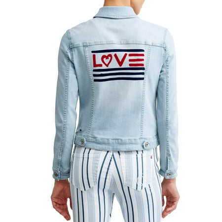 EV1 from Ellen DeGeneres love flag bleached denim jacket women's