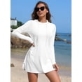 thumbnail image 2 of Charmo Women's Hooded UPF 50+ Rash Guard Long Sleeve UV Protection Zipper Swimwear Shirts with Pockets, 2 of 7
