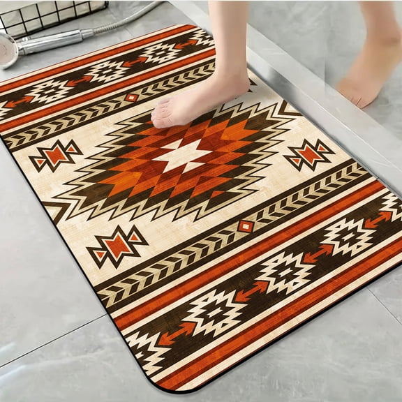1pc Tribal Geometric Bathroom Rug Bathroom Decor and Accessories- Durable,Anti Slip,And Quick Drying,Suitable For Indoor/outdoor Use - Perfect For Bathrooms,Bedrooms,Kitchens