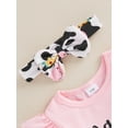 thumbnail image 4 of Suealasg Baby Girls Fall Clothes Long Sleeve Letters Print Romper +Cow Flare Pants+Headband Sets 3 6 9 12 18 Months Infant Newborn Girls 3Pcs Pants Set, 4 of 8