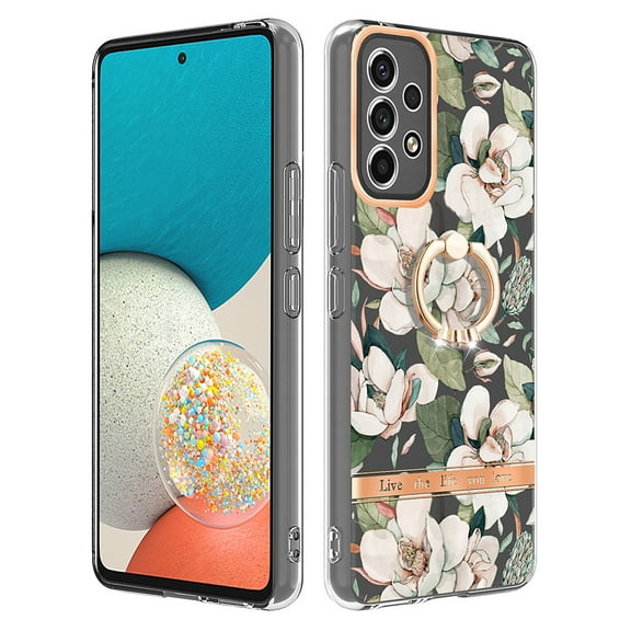 Allytech Galaxy A53 5G Case Cover, Soft TPU Back Cover with Ring Holder Stand Shockproof Anti-Scratch Slim Fit Bumper Phone Case for Samsung Galaxy A53 5G, Flower