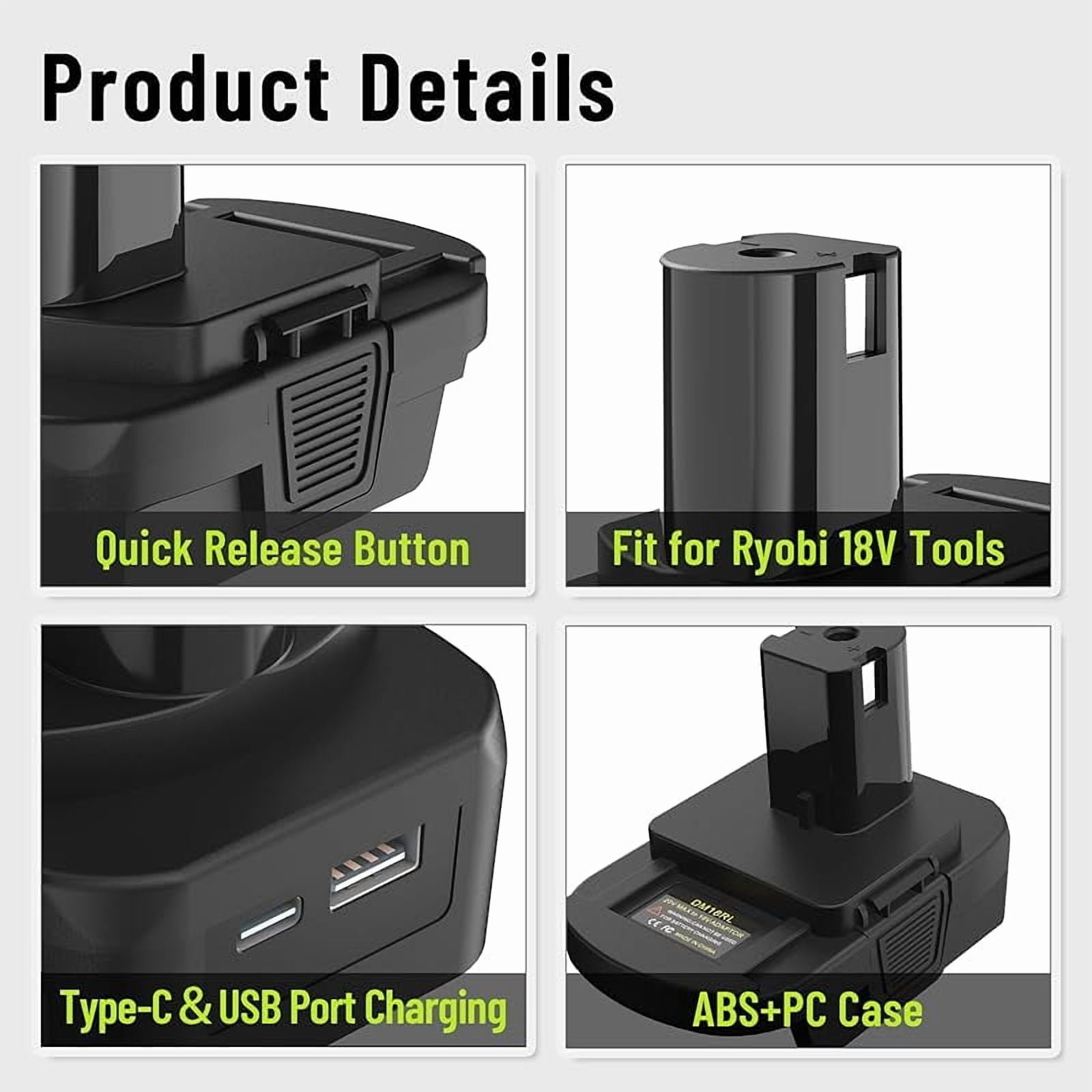 DM18RL Battery Adapter Converter with USB & Type-C Port for Use with Ryobi 18V Lithium Battery Tools, Converts De*Walt 20V Li-ion or Mil*Wau*kee 18V Li-ion Battery to Ryobi 18V Li-ion Battery