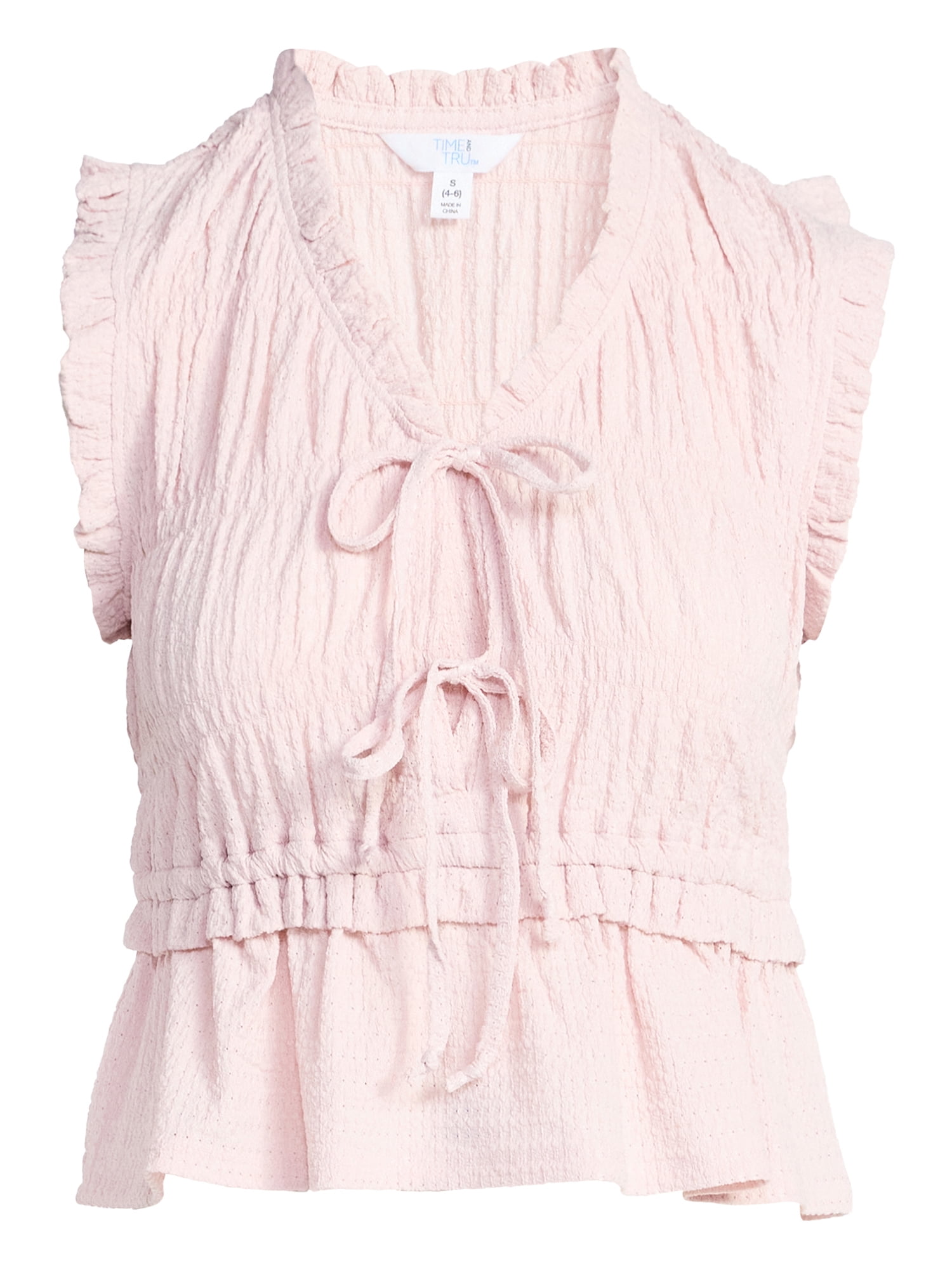 Time and Tru Women's Textured Tie Front Top, Sizes XS-XXXL