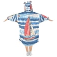 thumbnail image 2 of FORMRS Wearable Blanket Hoodie with Sleeves for Kids Cozy Flannel Sweatshirt, Red Sailboats, 2 of 7