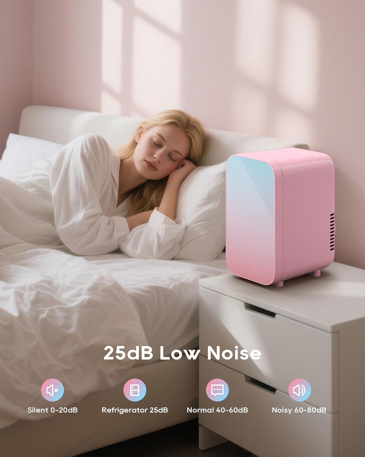 Fridge 6 Liter Pink Portable Thermoelectric Cooler Warmer for Skincare Cosmetics Beverages Food Dorm Office Bedroom