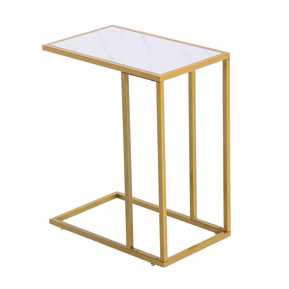 SEI Furniture Garza Marble Side Table - Midcentury Modern, 18x18x24 Inches, White Marble & Champagne Metal Base