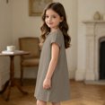 thumbnail image 3 of Grblisyd Girls Dresses Size 10-12 Solid Color Short Sleeve Casual Dresses Summer Kids Crew Neck Loose Midi Dress, 3 of 6