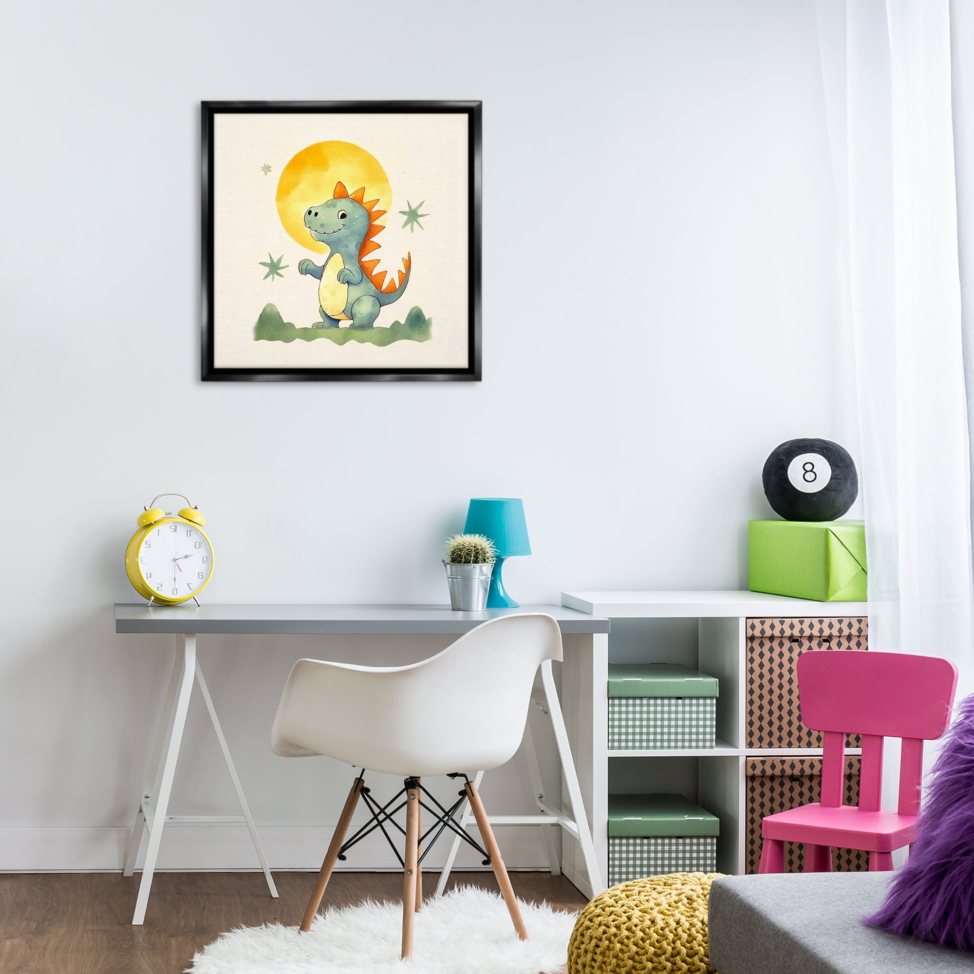 Stupell Industries Dino Under Moonlight Animals Painting Black Floater Framed Canvas Art Print Wall Art, 25 x 25
