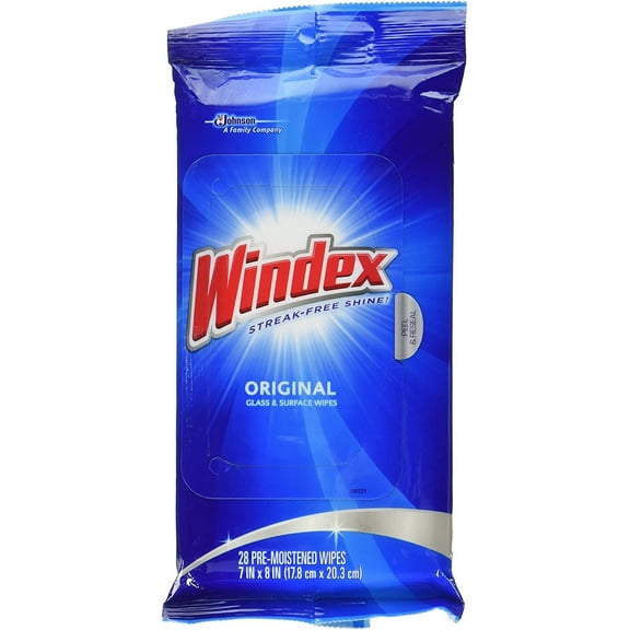 Windex Original Glass and Surface Wipes, 28 Count
