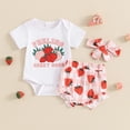 thumbnail image 2 of Girls Suit Strawberry Short Sleeved Camisole Trishorts + Hairband 3PCS, 2 of 4