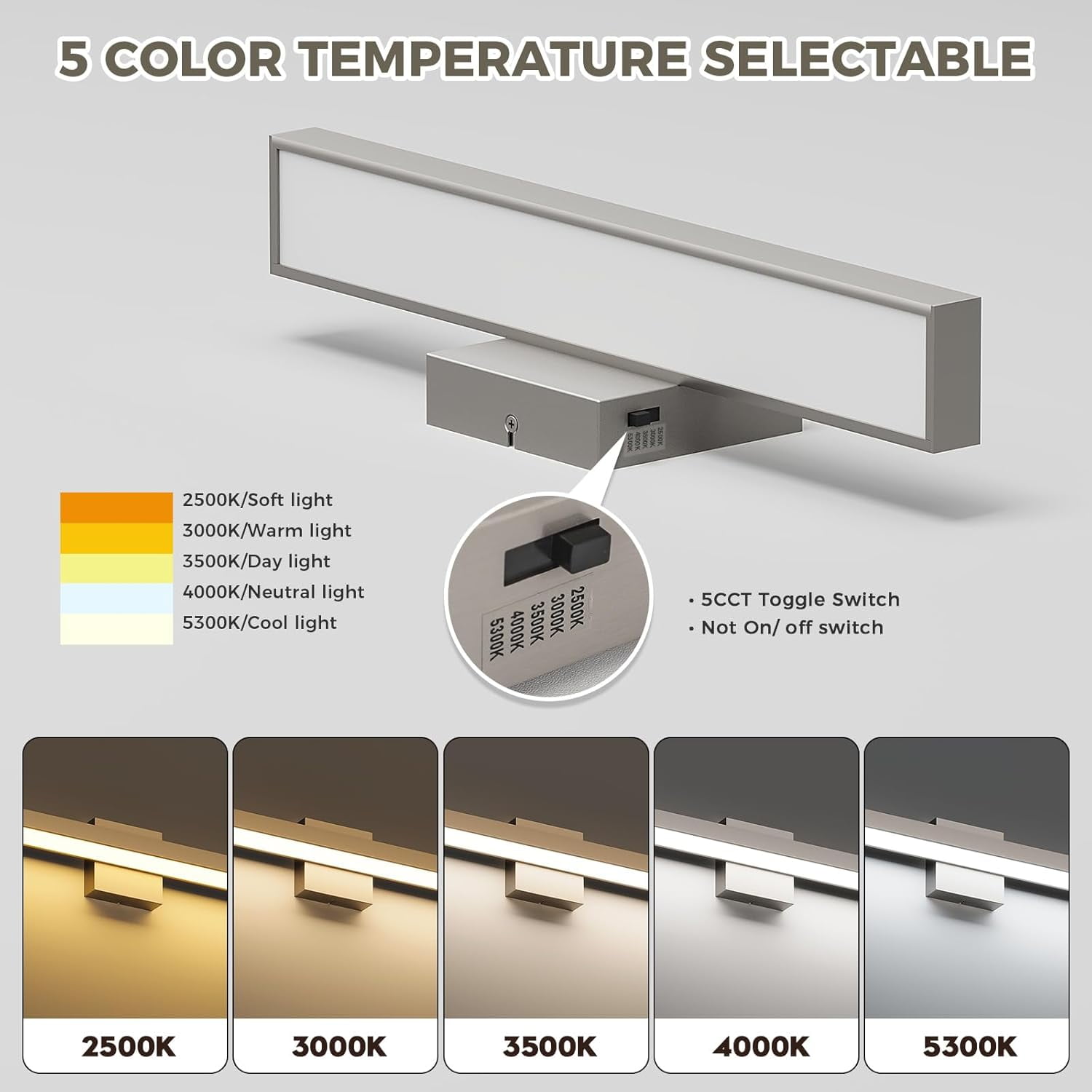 Brushed Nickel Vanity Light for Bathroom 5CCT Dimmable Modern Bathroom Lighting Fixture Over Mirror 16.53 inch Bath Vanity Lights Bar