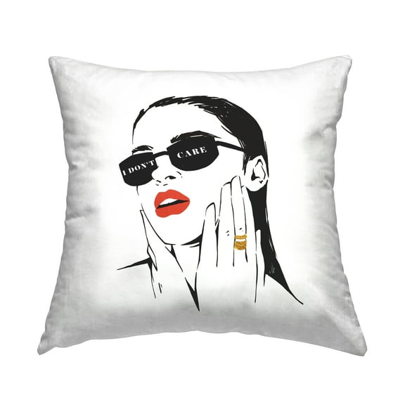 Stupell Industries I Don't Care Glam Fashion Shades Woman Portrait Design by Ziwei Li Throw Pillow
