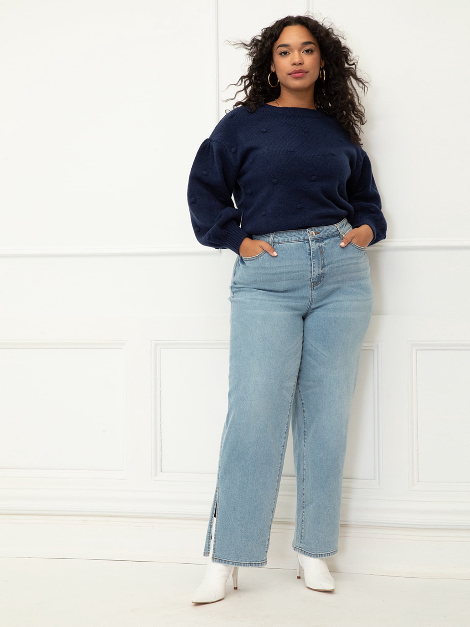 ELOQUII Elements Women's Plus Size Straight Leg Jean With Slit