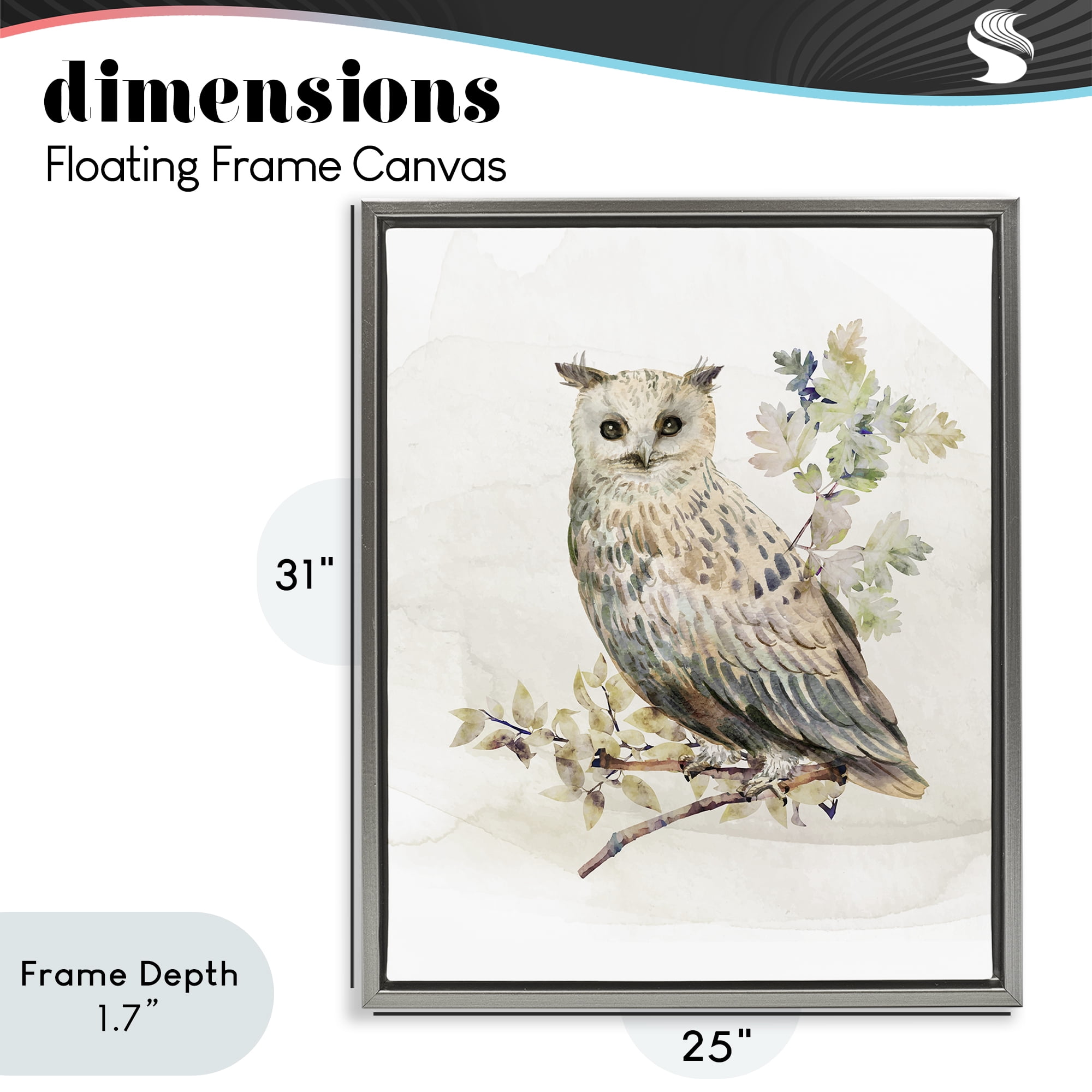Stupell Industries Forest Owl with Foliage Gray Framed Floater Canvas Wall Art, design by CAD Designs