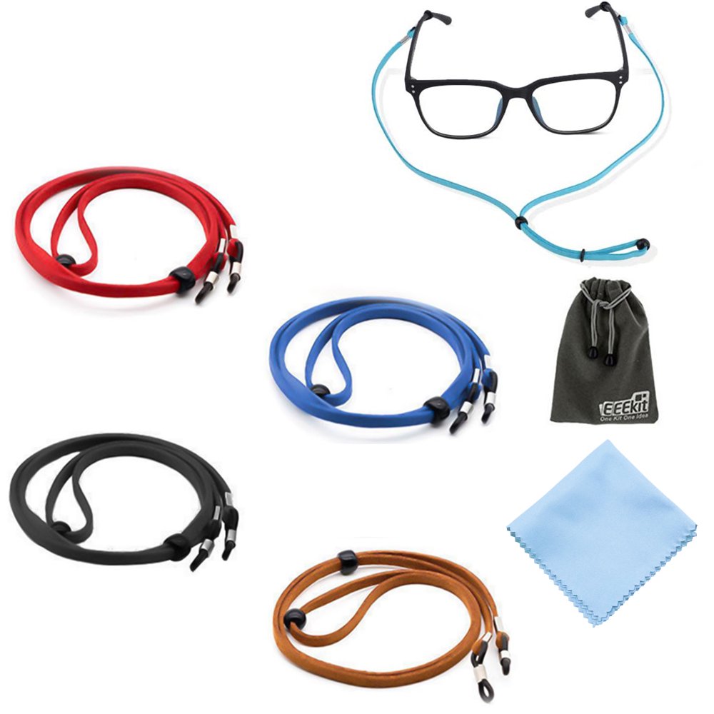 EEEkit Eyeglass Strap Holder, 4packs PU Leather Eyeglasses String