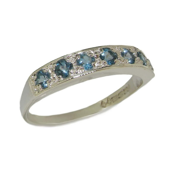 LBG 10k White Gold Natural Aquamarine Womens Band Ring - Sizes 4 to 12 Available