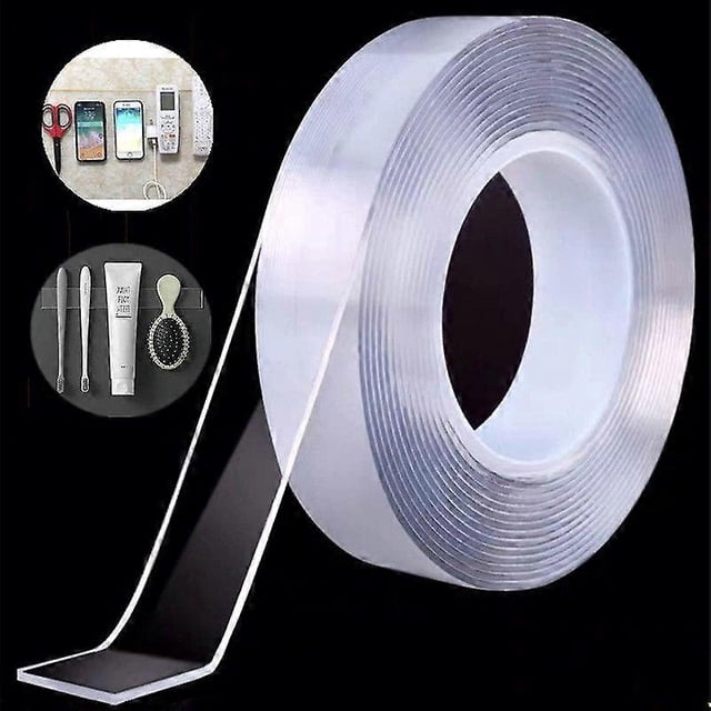 Cinta adhesiva transparente de doble cara nano de 2 cm x 1 mm, resistente, reutilizable y lavable, con gel adhesivo nano para oficina, alfombras, fotos y pósteres.