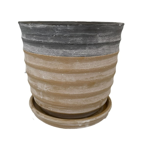 Sylvan Ceramic Planter with Attached Saucer - Honey - 5.5" x 5.5"