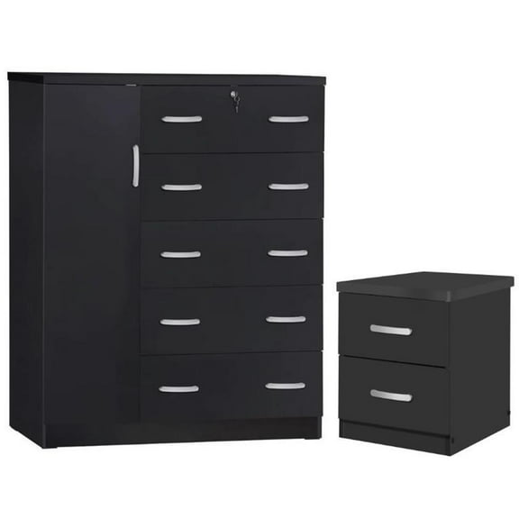 Home Square 2-Piece Set with Tall Chest Wardrobe & 2-Drawer Nightstand in Black