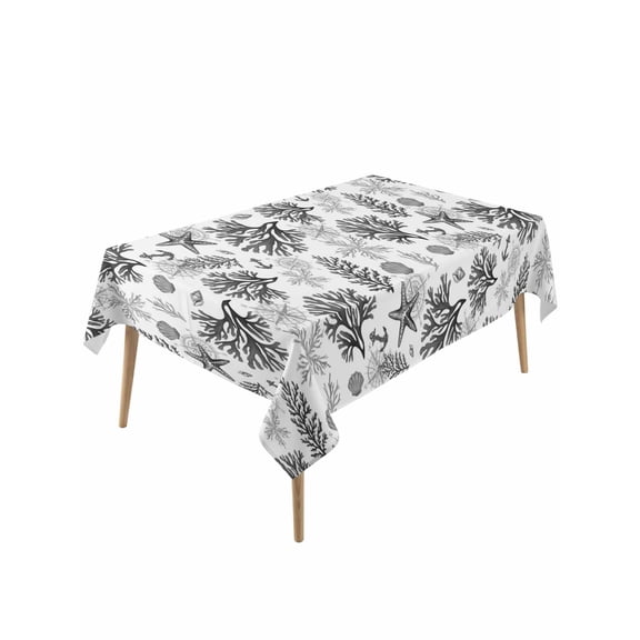 Black Coastal Rectangle Tablecloth, Coral Starfish Seaside Summer Beach Waterproof & StainResistant Tablecloth, Washable Oil-proof Table Cover for Dining/Party/Wedding/Camping/Buffet 54x108 In
