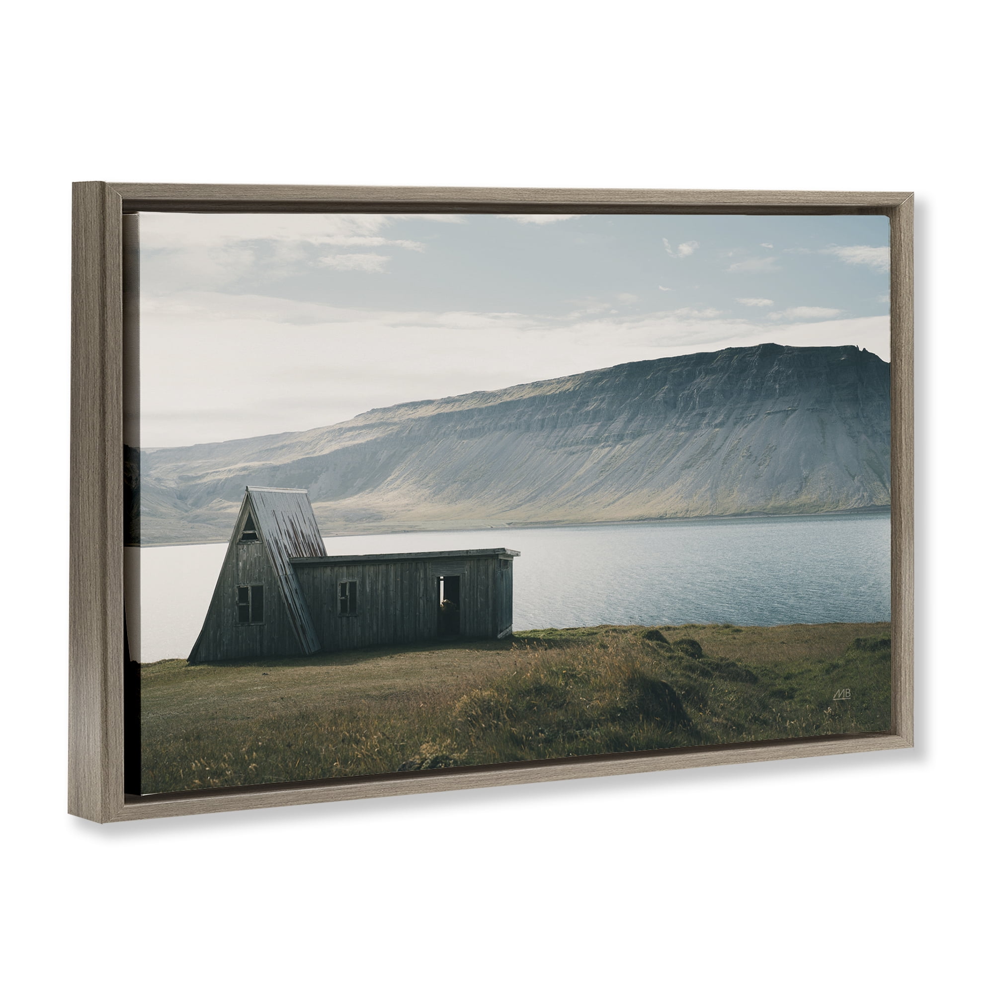 Stupell Industries Icelandic Mountain Shore Landscape & Nature Photography Brown Floater Framed Canvas Art Print Wall Art, 31 x 21