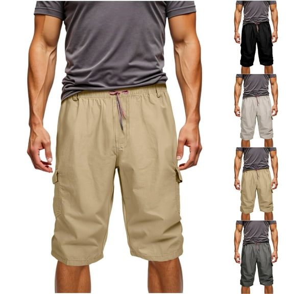BXINGOHAI Mens Cargo Shorts with Pockets Casual Long Blew Knee Capri 3/4 Pant Work Fishing Hiking Long Shorts Gray,XL