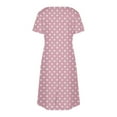 thumbnail image 5 of Women Dresses Summer Plus Size Short Sleeve V-Neck Casual Polka Dot Midi Shift Dresses Beach Sundresses Pink M, 5 of 8