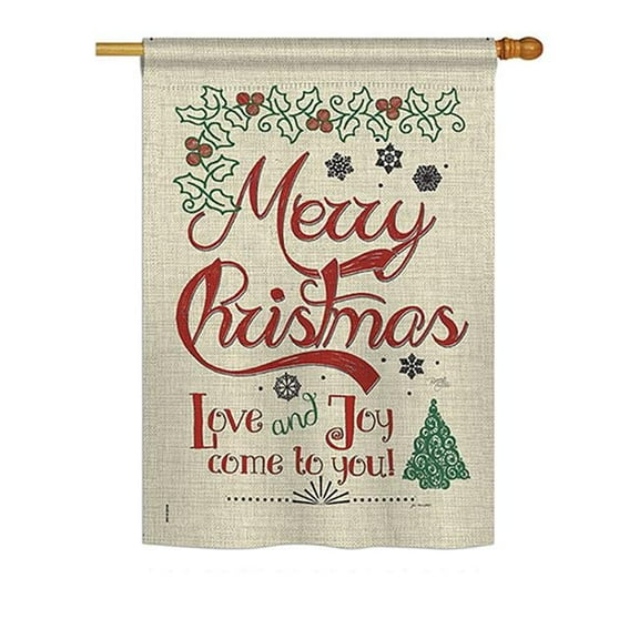 Breeze Decor BD-XM-H-114167-IP-BO-DS02-US Love & Joy Linen Winter - Seasonal Christmas Impressions Decorative Vertical House Flag - 28 x 40 in.
