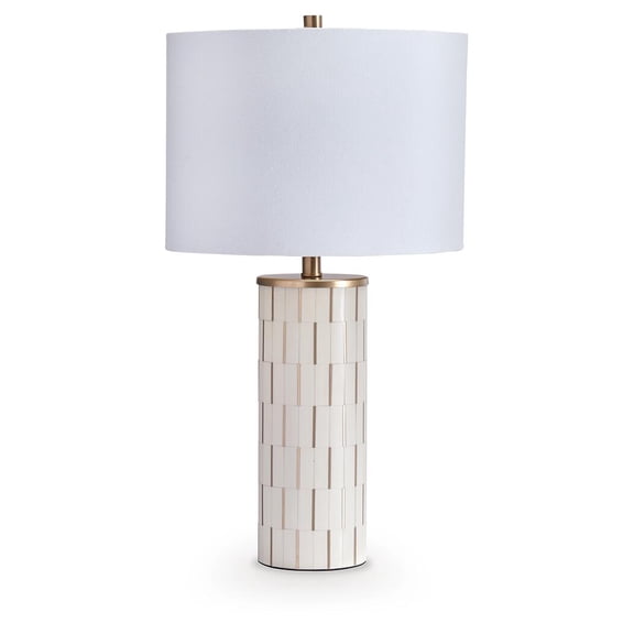 Signature Design by Ashley Faridworth 30" Polyresin Table Contemporary Lamp with Mosaic Base, White Finish & Brass Accents