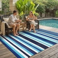 thumbnail image 2 of BERTHMEER Outdoor Rugs 6'x9' on Sale Clearance Plastic Straw Waterproof Reversible Patio Rugs Stripes Geometric Lightweight Carpets for RV Camping Deck Balcony Beach Picnic Porch,Blue Multi White, 2 of 5