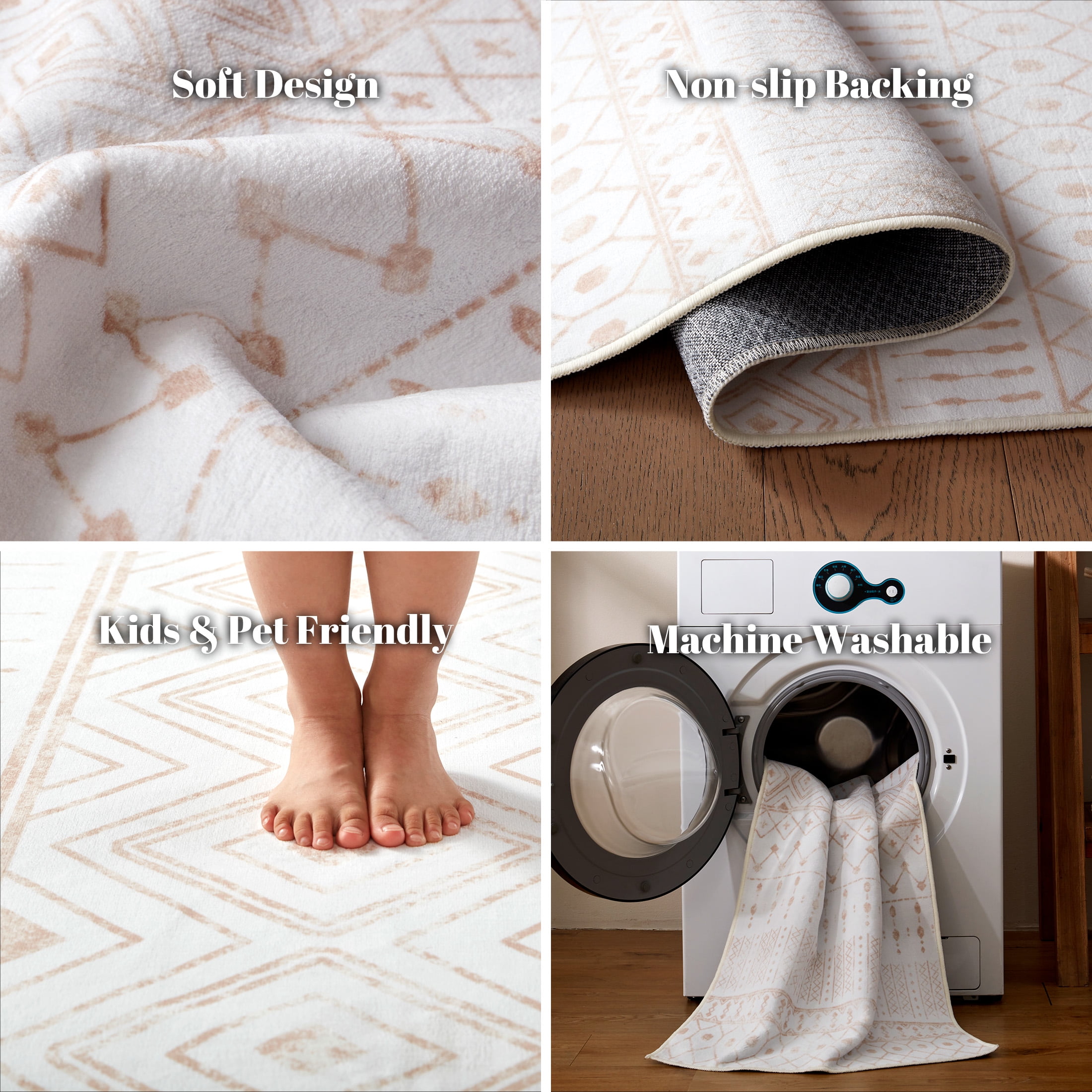 Sonive Beige Boho Area Rug 6ft x 9ft, Low Pile Non Slip, Accent Rugs for Living Room Bedroom