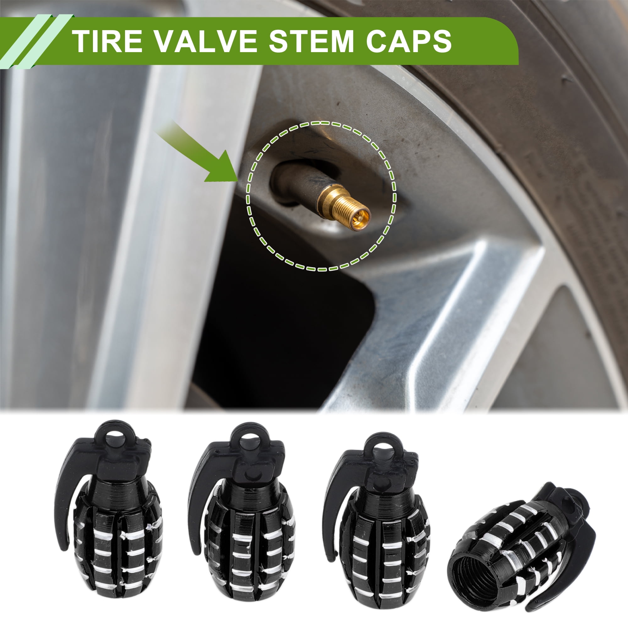 Unique Bargains Tire Valve Stem Caps Decorative Grenade Shape Dust Covers Black