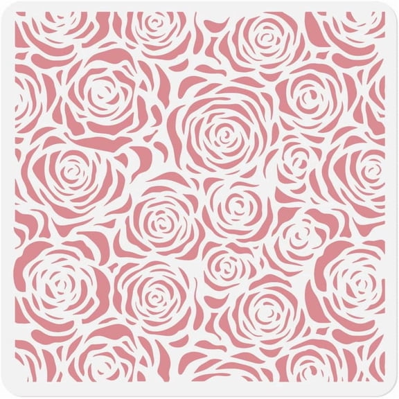 Spring Rose Blossom Allover Wall Stencil for Painting 11.8”x11.8” Rose Flower Plastic Reusable Stencil for Wood Burning DIY Craft Art Stencil Template on Fabric Canvas Furniture Journal Multi-color