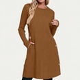thumbnail image 2 of Women's Knit Dress Long Sleeve Casual Crew Neck Tunic Dresses with Pockets Button Side Fall Winter Trendy Outfits Yellow S(S), 2 of 9