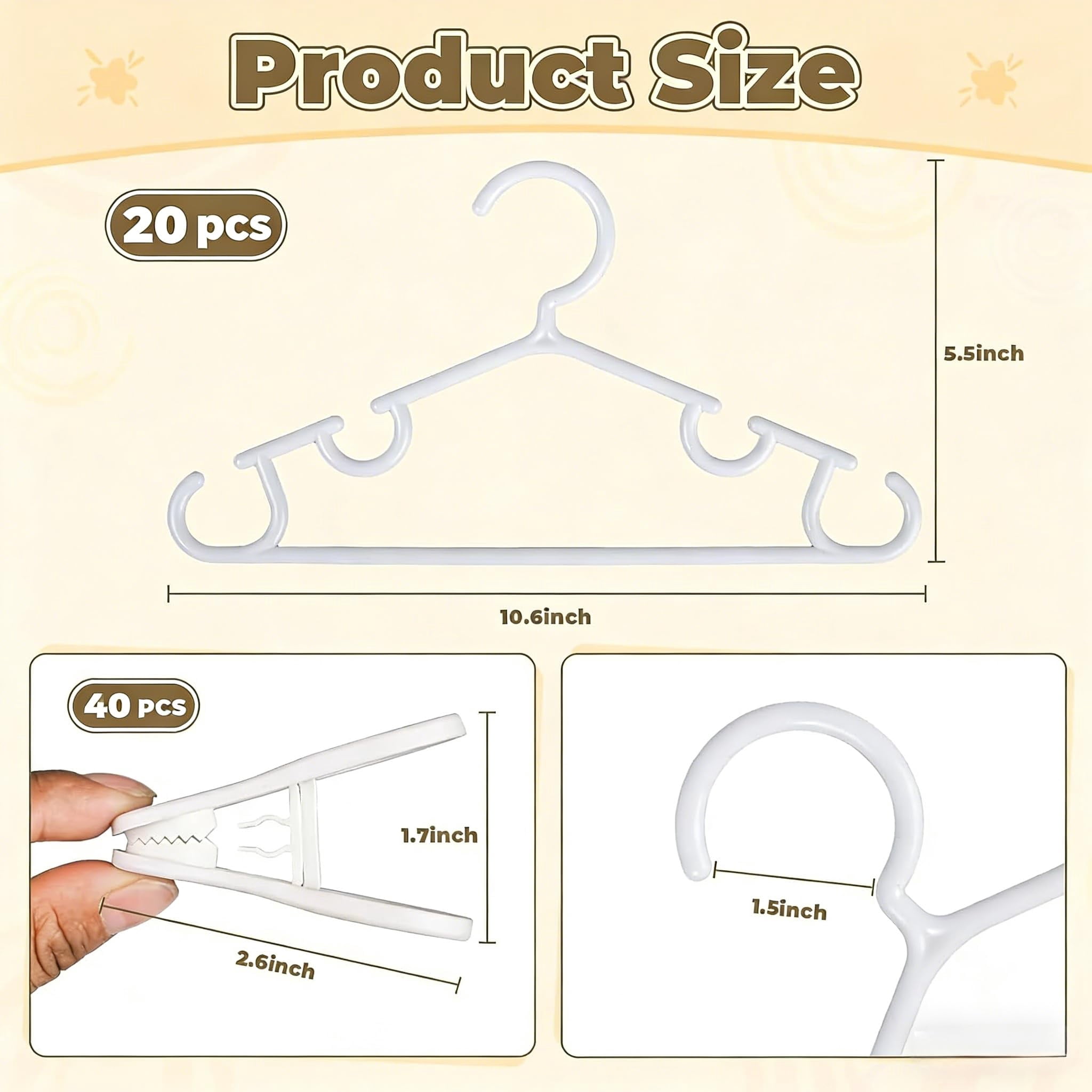 Plastic Clothes Hangers With Clips 60 White Pack For Children's Clothing