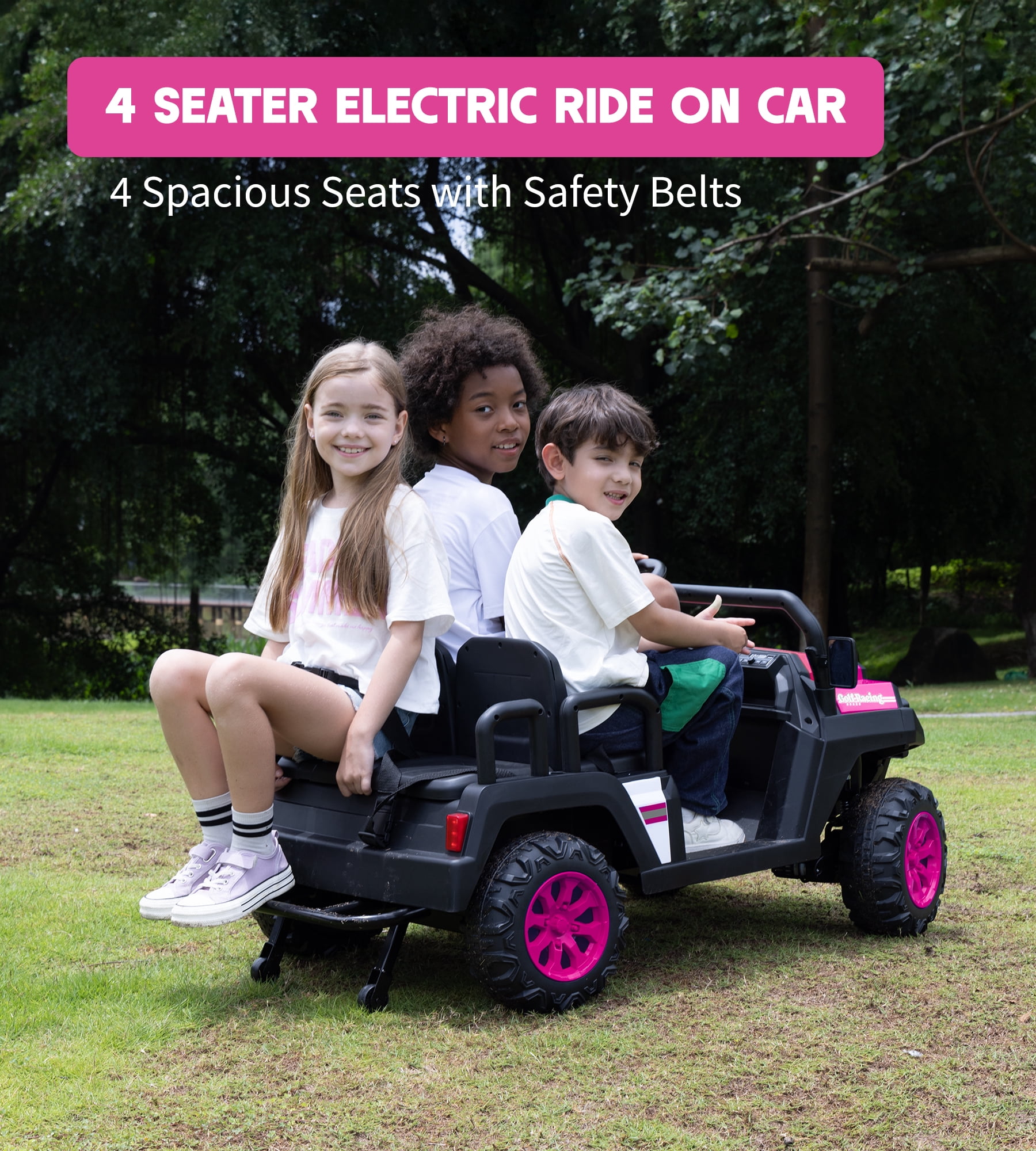 SaveJoy 24V 4 Seater Powered Ride on Car with Parent Remote Control, Electric Car Ride on Toys, Ages 3-8 Gifts, Pink