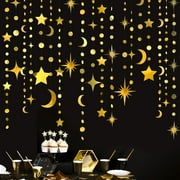 Gold Star Moon PresNok Circle Dot Garland Party Decorations and Twinkle Little Star Streamer Bunting Banner for Kids Room First Birthday Ramadan EID Mubarak Baby Shower Wedding Engagement