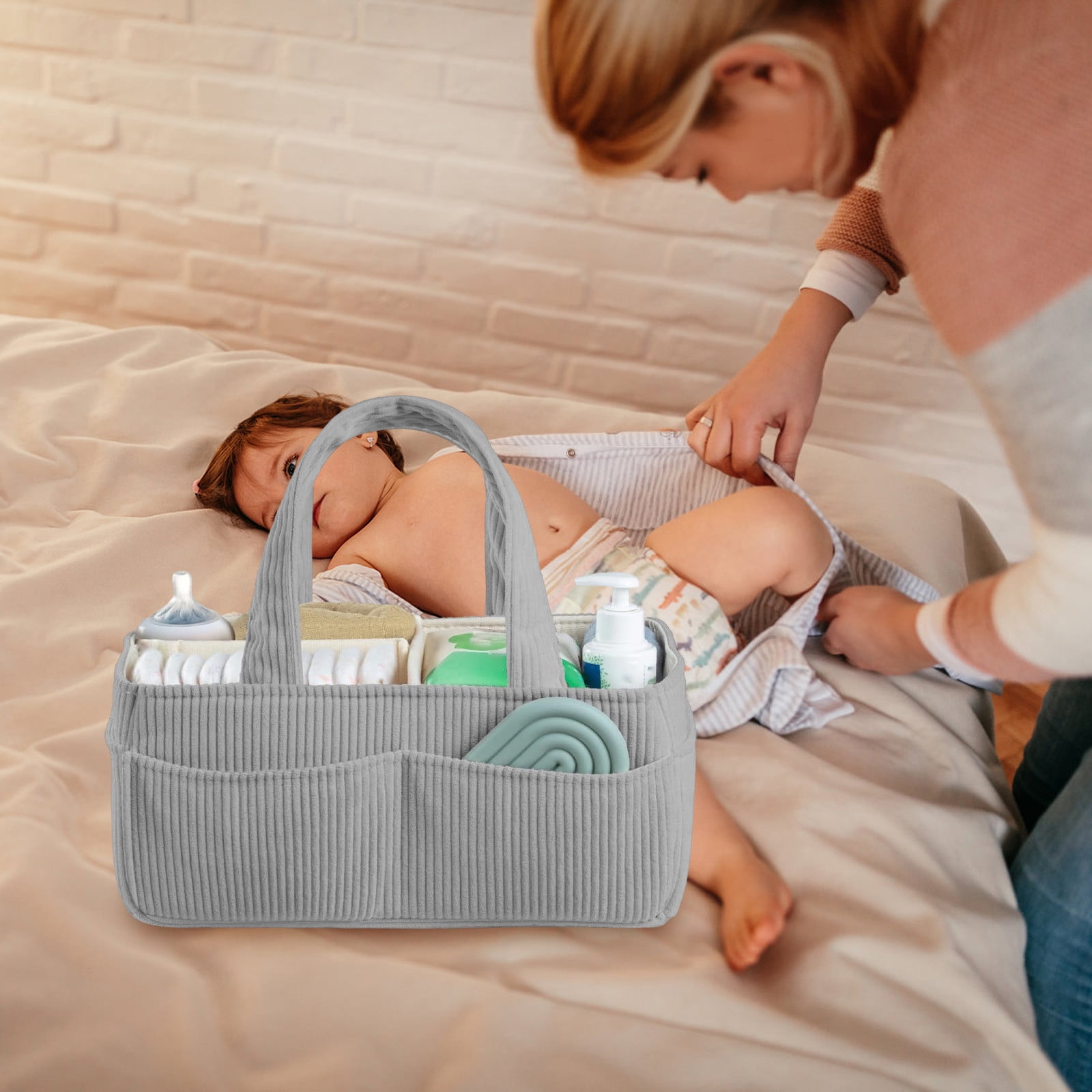 HOZVOMI Portable Nursery Diaper Storage Basket with Handle for Easy Organization, Ideal for Baby Shower Gifts, Versatile Caddy for Parenting Essentials
