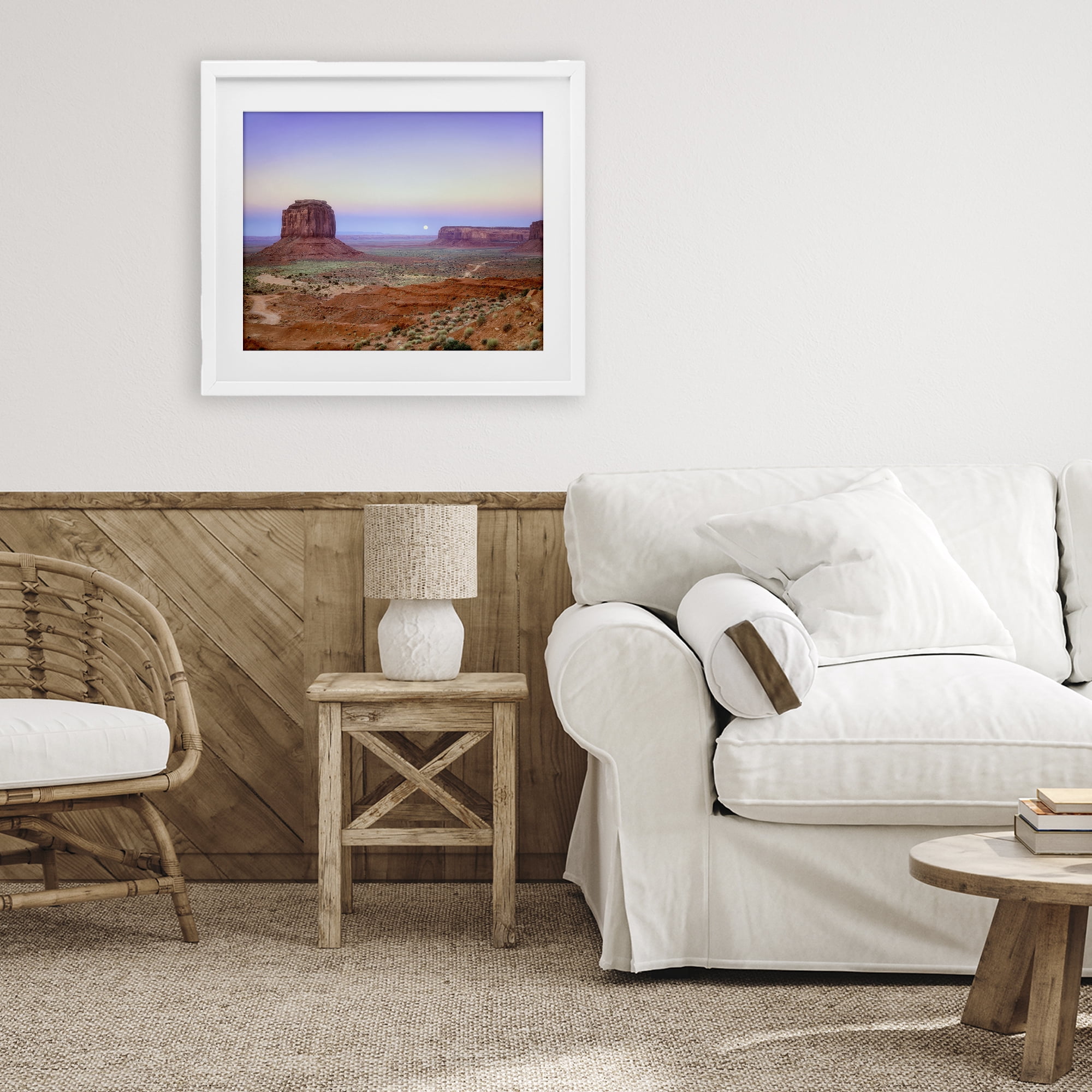 Stupell Industries Moonrise Over Monument Valley White Framed Print Under Glass, design by Dennis Frates