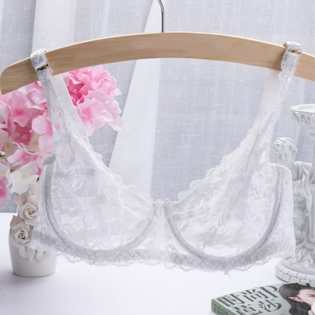 

ALSLIAO 2018 Women’S Comfy Sexy Lingerie Lace Transparent Bra Underwire Bra Underwear White 85B